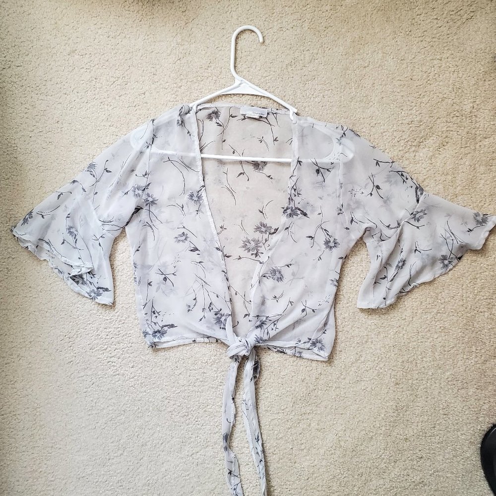 Sheer shrug, light blue color with blue flowers